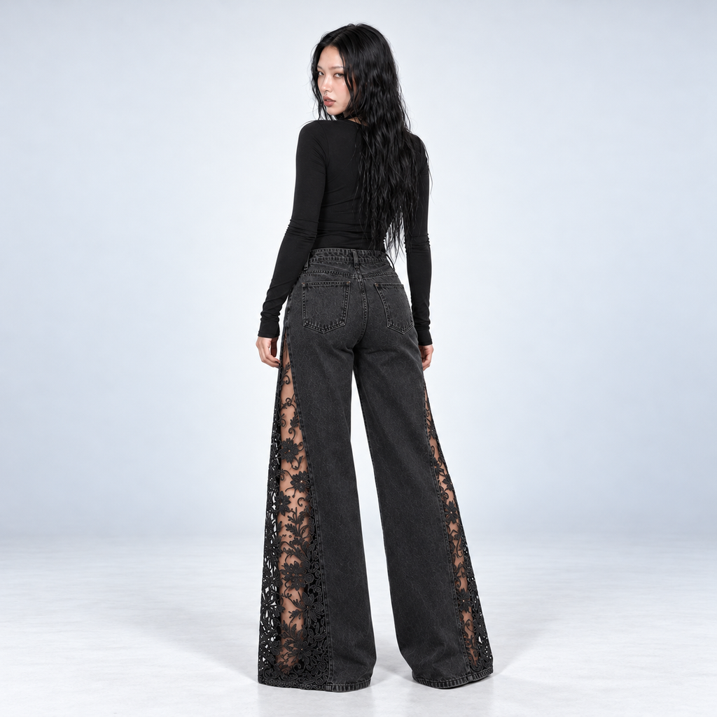Goddess Lace Jeans in Washed Black – Look mit schwarzem Top