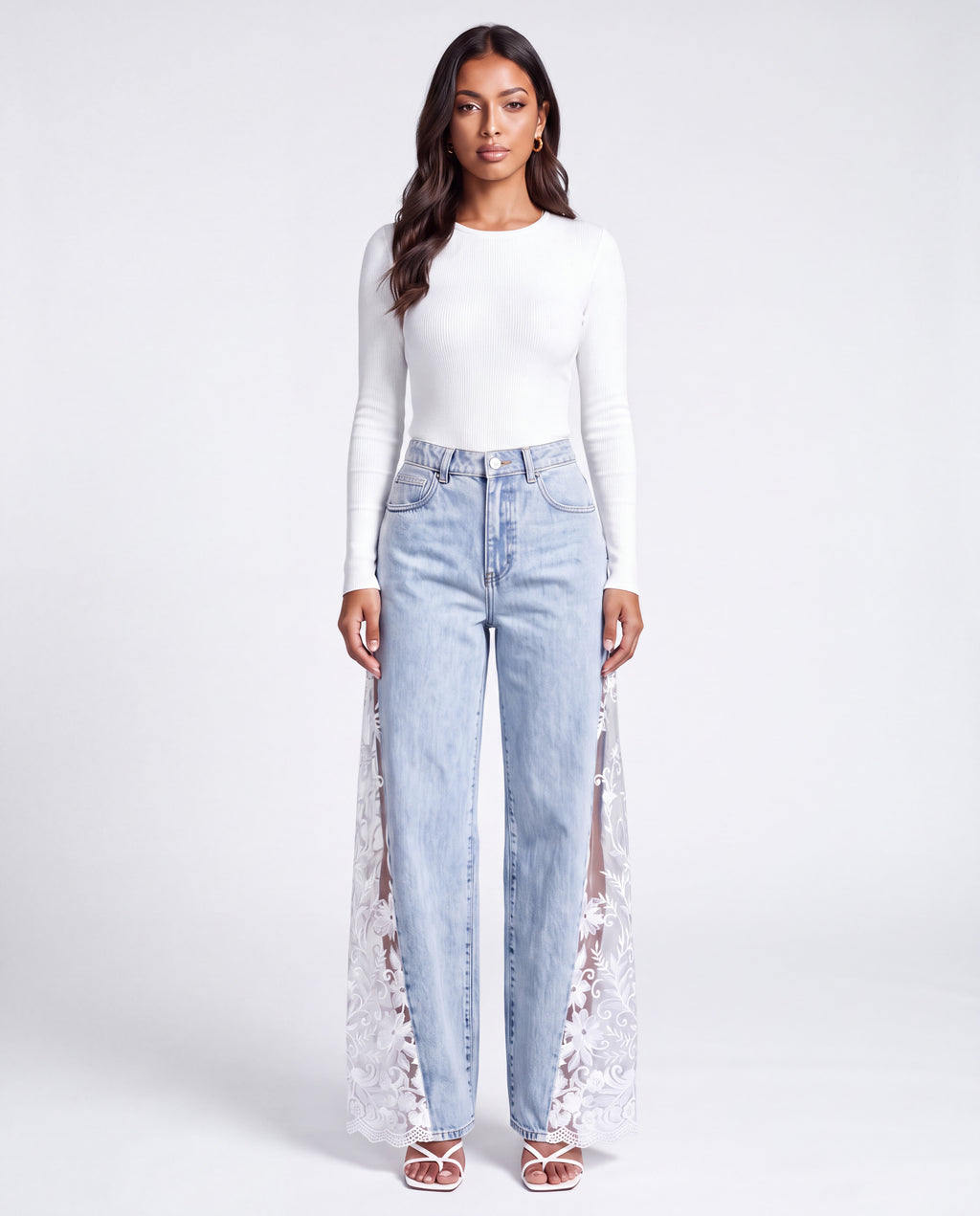 Goddess Lace Jeans in Light Blue – Gesamtlook