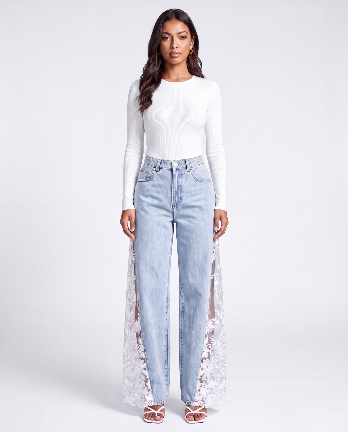 Goddess Lace Jeans in Light Blue – Gesamtlook