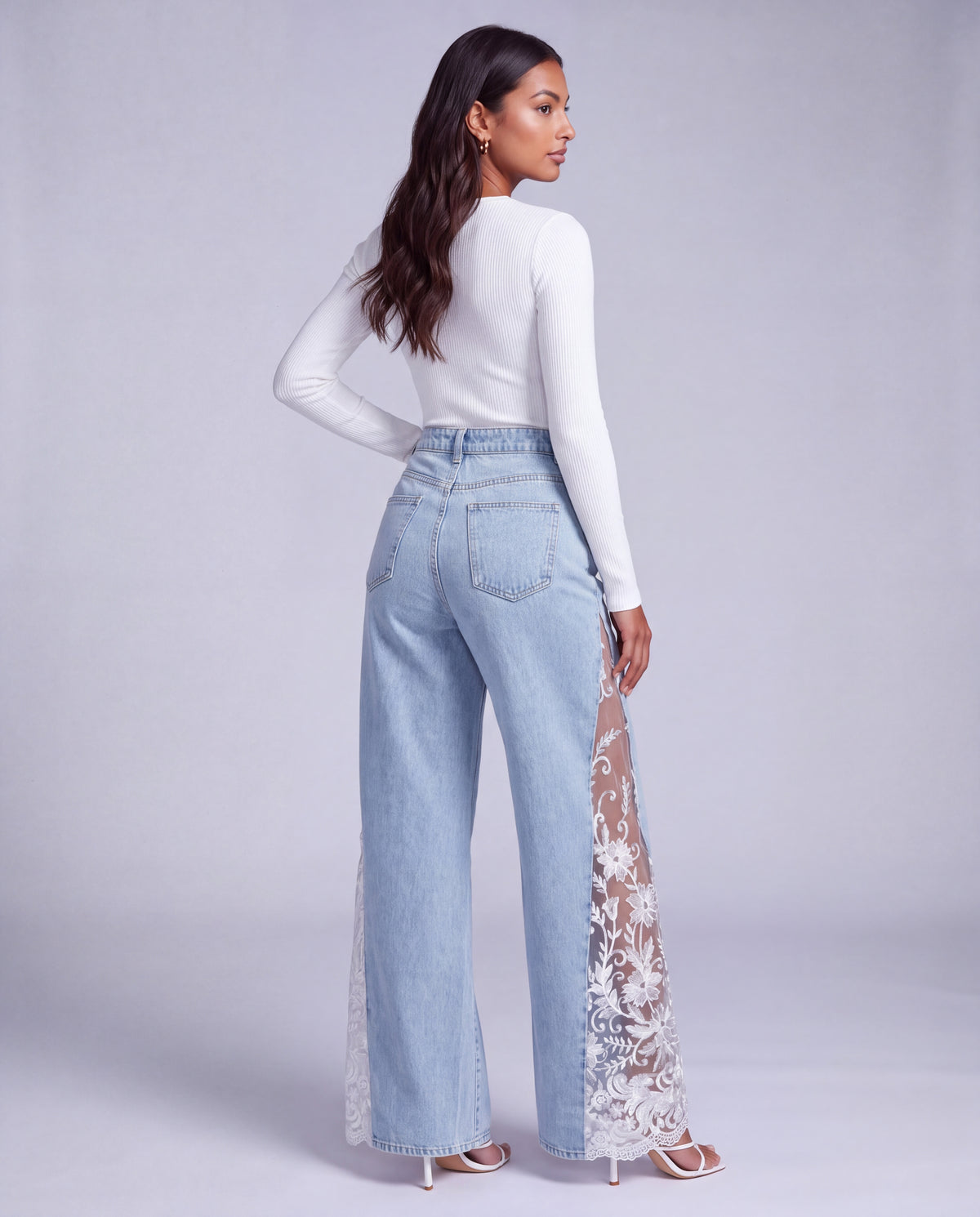 Goddess Lace Jeans in Light Blue – Rückansicht